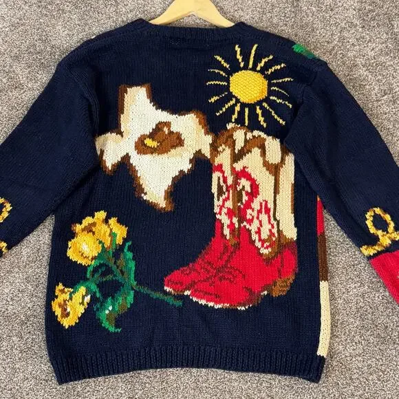 VTG The Eagle's Eye Hand Knit Cardigan Sweater Small Oversized Texas Longhorn - Picture 4 of 16